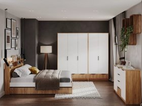 Модульная спальня Ивис (дуб крафт золотой/белый) в Пеледуе - peleduj.mebel-nsk.ru | фото