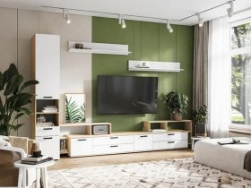 Модульная стенка Санса (дуб сонома/белый) в Пеледуе - peleduj.mebel-nsk.ru | фото