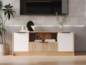 Тумба под ТВ  ТМ-001 Ивис (дуб крафт золотой/белый) в Пеледуе - peleduj.mebel-nsk.ru | фото